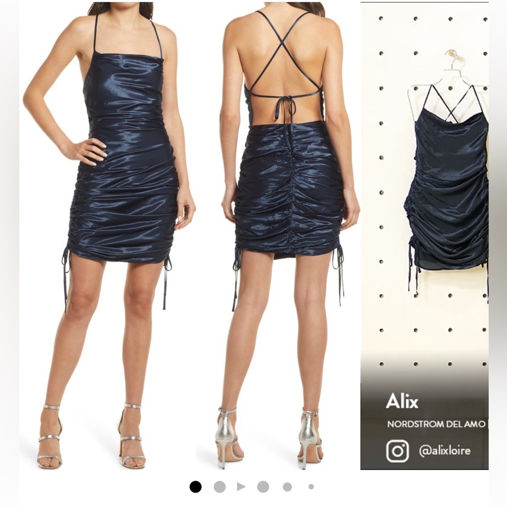 Bardot “Gigi” navy satin mini dress size 6 New!